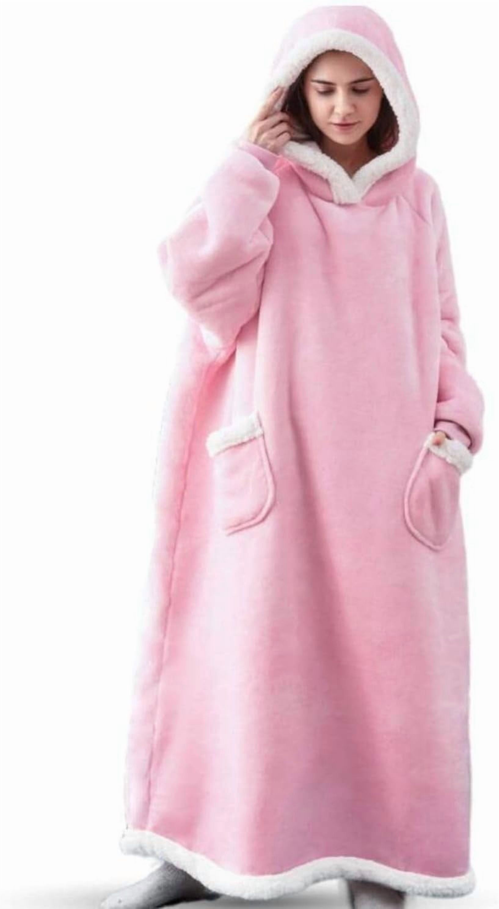 Oversized Wearable Blanket Hoodie, Warm Cozy Fall Winter Loungewear Robe with Hood for Adult, Outdoor Home Use