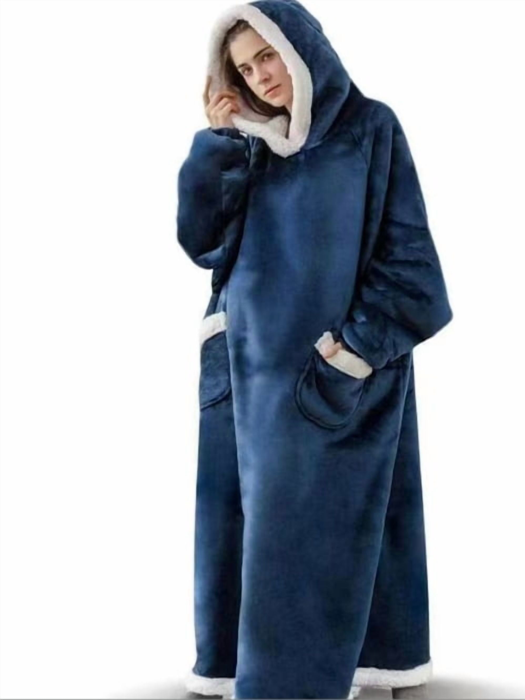 Oversized Wearable Blanket Hoodie, Warm Cozy Fall Winter Loungewear Robe with Hood for Adult, Outdoor Home Use