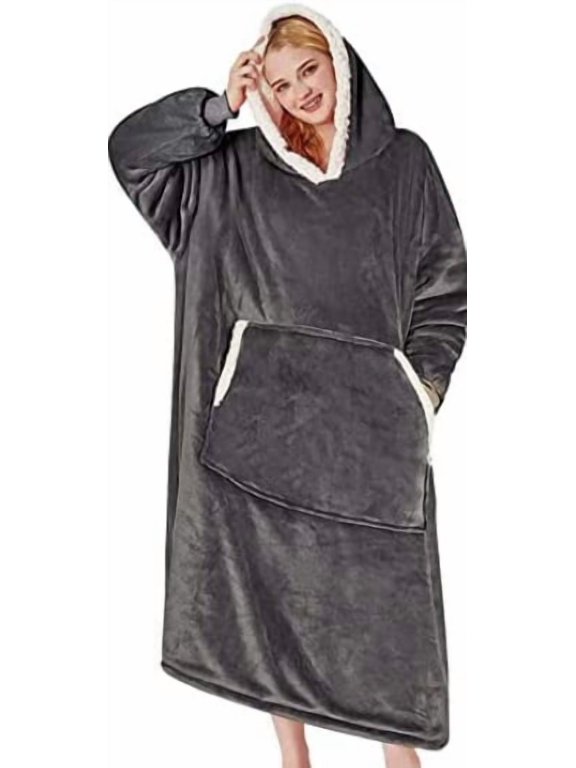 Oversized Wearable Blanket Hoodie, Warm Cozy Fall Winter Loungewear Robe with Hood for Adult, Outdoor Home Use