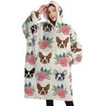 thumbnail image 1 of Oversized Wearable Blanket Hoodie,White Boston Terrier and Flower Sherpa Blanket Hoodie with Super Pockets,Super Warm Fuzzy Pullover for Women & Men, 1 of 6