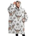 thumbnail image 1 of Oversized Wearable Blanket Hoodie,White Buffalo Skull Flower Geometric Pattern Sherpa Blanket Hoodie with Super Pockets,Super Warm Fuzzy Pullover for Women & Men, 1 of 6
