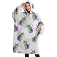 thumbnail image 1 of Oversized Wearable Blanket Hoodie,White Cartoon Cat Unicorn Pattern Sherpa Blanket Hoodie with Super Pockets,Super Warm Fuzzy Pullover for Women & Men, 1 of 6