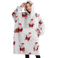 thumbnail image 1 of Oversized Wearable Blanket Hoodie,White Christmas Santa Pattern Sherpa Blanket Hoodie with Super Pockets,Super Warm Fuzzy Pullover for Women & Men, 1 of 6