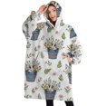 thumbnail image 1 of Oversized Wearable Blanket Hoodie,White Cow Flower Bucket Pattern Sherpa Blanket Hoodie with Super Pockets,Super Warm Fuzzy Pullover for Women & Men, 1 of 6