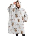 thumbnail image 1 of Oversized Wearable Blanket Hoodie,White Highland Cow Flower Pattern Sherpa Blanket Hoodie with Super Pockets,Super Warm Fuzzy Pullover for Women & Men, 1 of 6