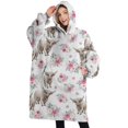 thumbnail image 1 of Oversized Wearable Blanket Hoodie,White Highland Cow Flower Pattern Sherpa Blanket Hoodie with Super Pockets,Super Warm Fuzzy Pullover for Women & Men, 1 of 6
