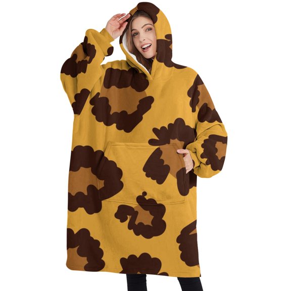 Oversized Wearable Blanket Hoodie,Yellow and Black Of Leopard Print Sherpa Blanket Hoodie with Super Pockets,Super Warm Fuzzy Pullover for Women & Men