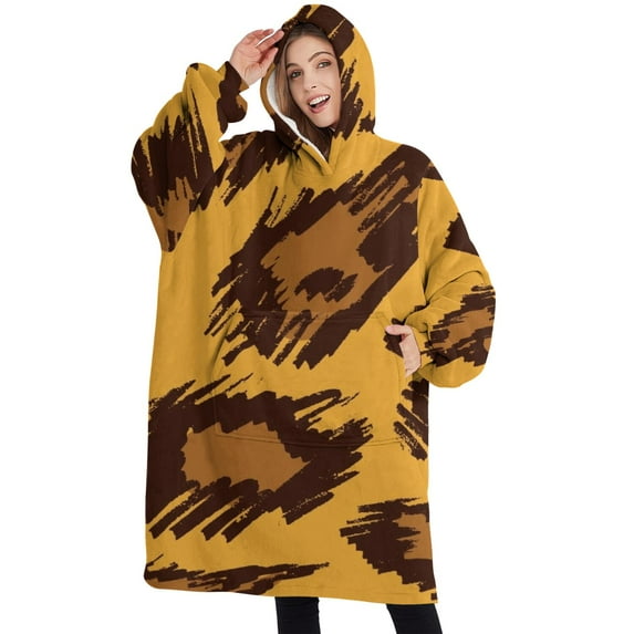Oversized Wearable Blanket Hoodie,Yellow and Brown Of Leopard Print Sherpa Blanket Hoodie with Super Pockets,Super Warm Fuzzy Pullover for Women & Men