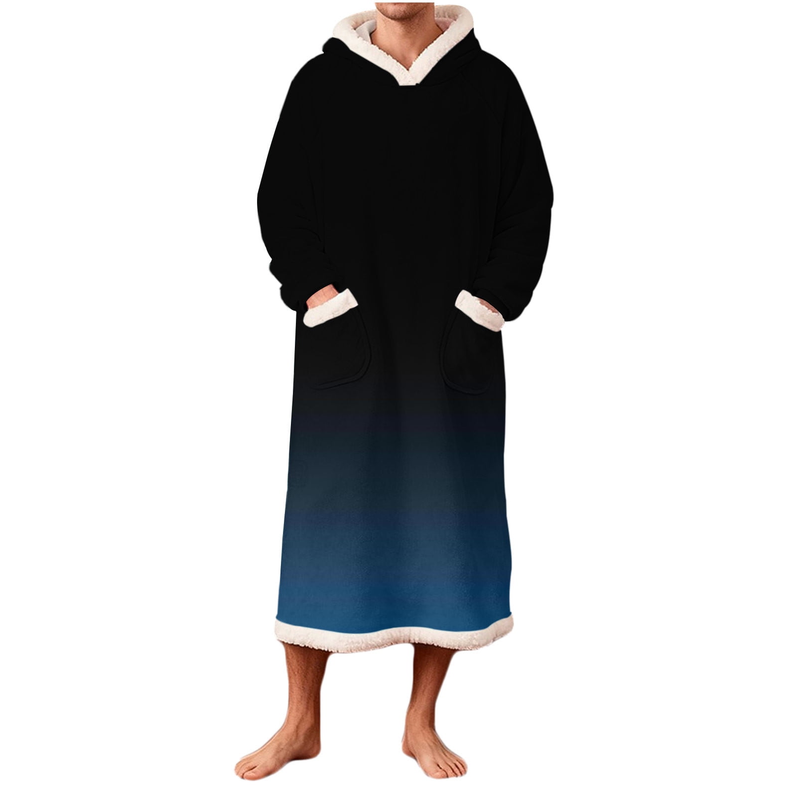 Oversized Wearable Blanket Hoodie for Men Gradient Flannel Sherpa Fleece Warm Cozy Wrap Throw for Adult