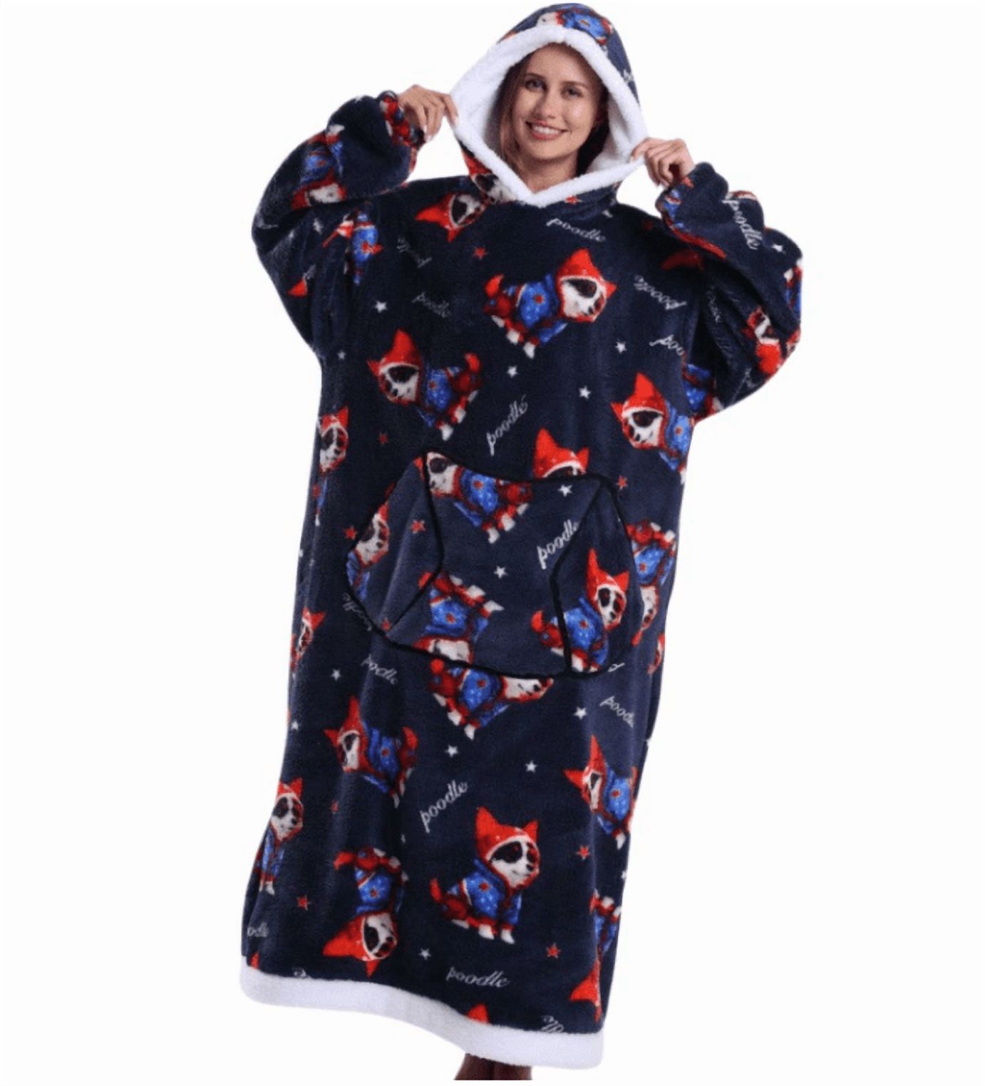 Oversized Wearable Blanket Sweatshirt, Thick Warm Fleece Cozy Sherpa Hooded with Pockets and Sleeves Gift for Adult