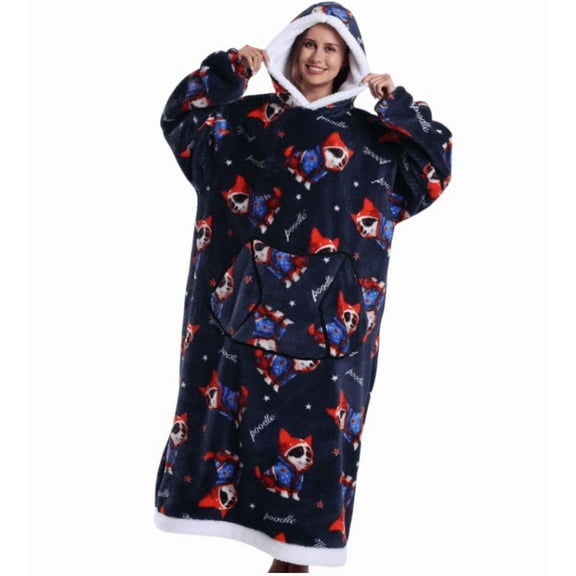 Oversized Wearable Blanket Sweatshirt, Thick Warm Fleece Cozy Sherpa Hooded with Pockets and Sleeves Gift for Adult