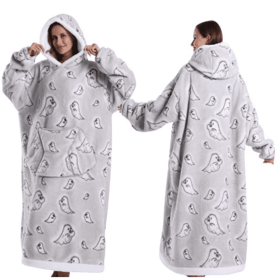 Oversized Wearable Blanket Sweatshirt, Thick Warm Fleece Cozy Sherpa Hooded with Pockets and Sleeves Gift for Adult