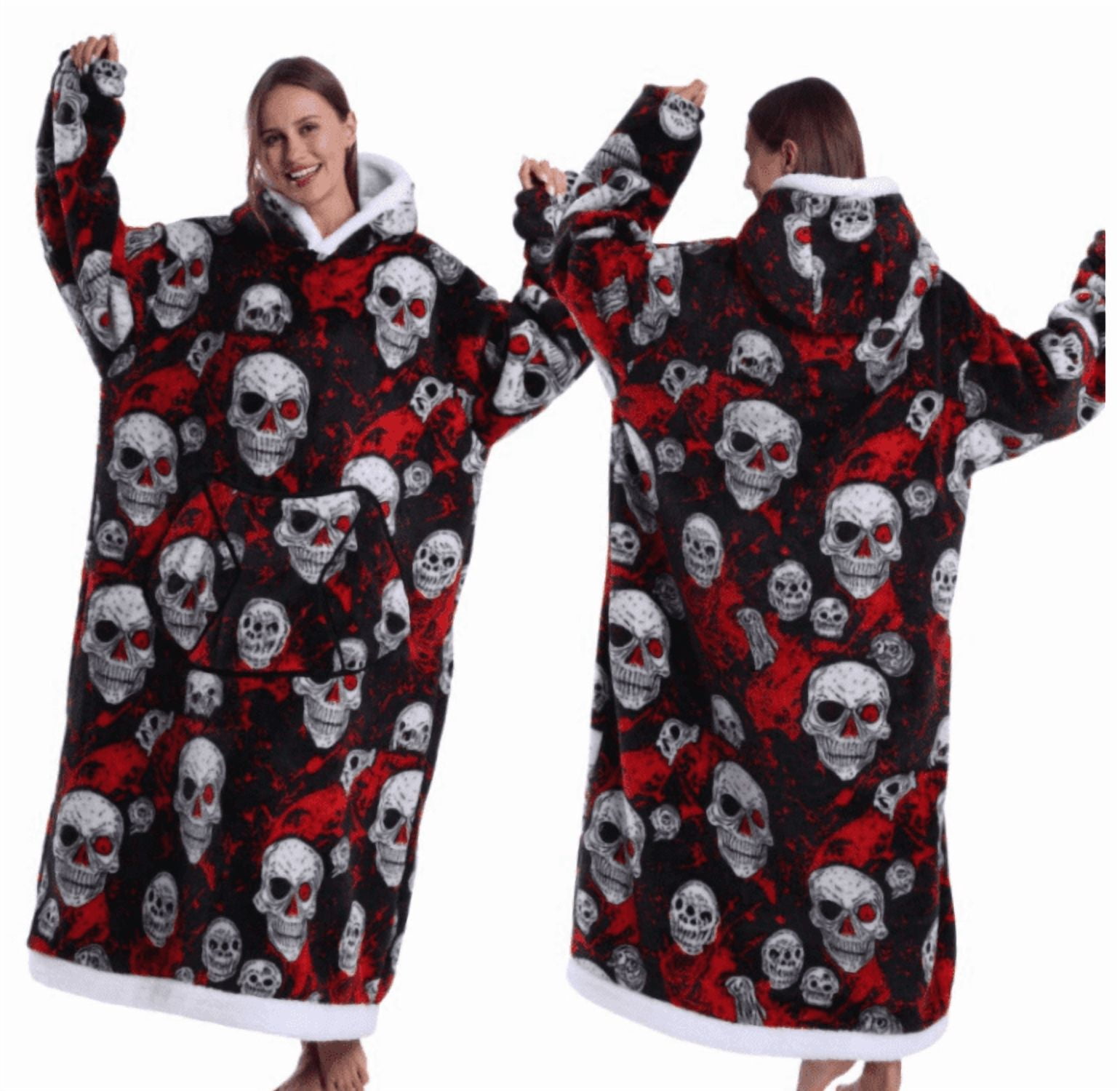Oversized Wearable Blanket Sweatshirt, Thick Warm Fleece Cozy Sherpa Hooded with Pockets and Sleeves Gift for Adult