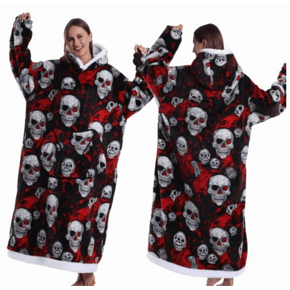 Oversized Wearable Blanket Sweatshirt, Thick Warm Fleece Cozy Sherpa Hooded with Pockets and Sleeves Gift for Adult