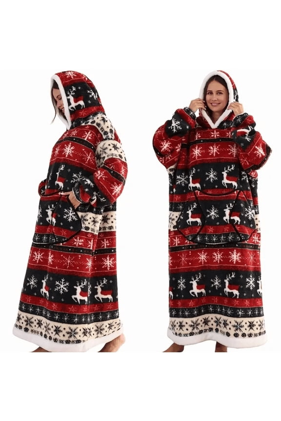 Oversized Wearable Blanket Sweatshirt, Thick Warm Fleece Cozy Sherpa Hooded with Pockets and Sleeves Gift for Adult