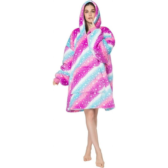 Oversized Wearable Pajamas With Big Pockets,Soft Plush Sweatshirt Hooded Popular Tops One Size Fits