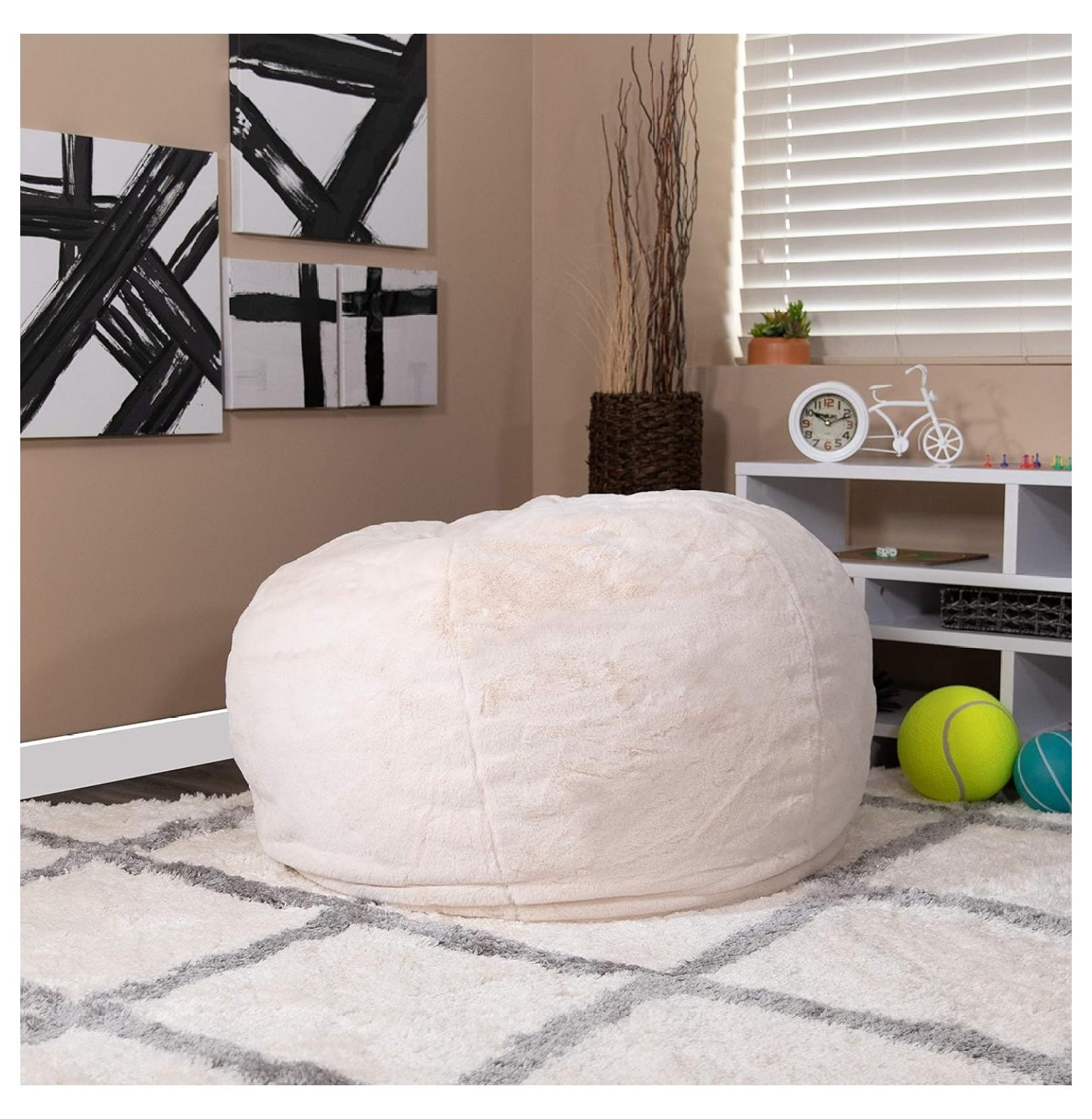 Oversized White Furry Bean Bag Chair for Kids and Adults