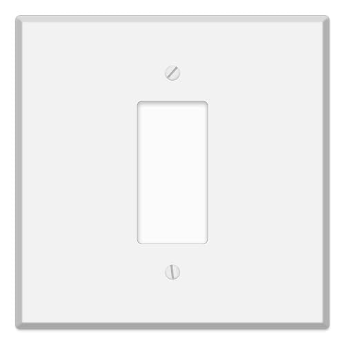 2-Gang White Metal Centered Rocker Wall Plate Cover - 5.5" x 5.50", Jumbo/Oversize White Centered, Face Plate for Electrical Boxes Switches & Smart Devices, Matching Screws