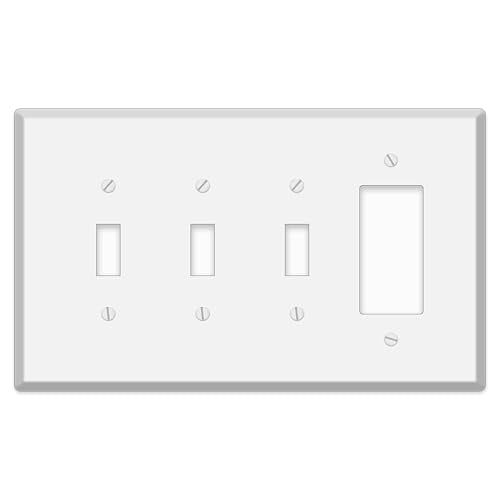 Oversized White Metal Wall Plates  5.5" x 5.5" 4-Gang, 3 Toggle 1 Rocker