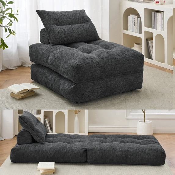 BEHOST 86" Oversized Folding Sofa Bed with Pillow and Back Support, Convertible Sleeper Chair for Living Room, Dark Gray