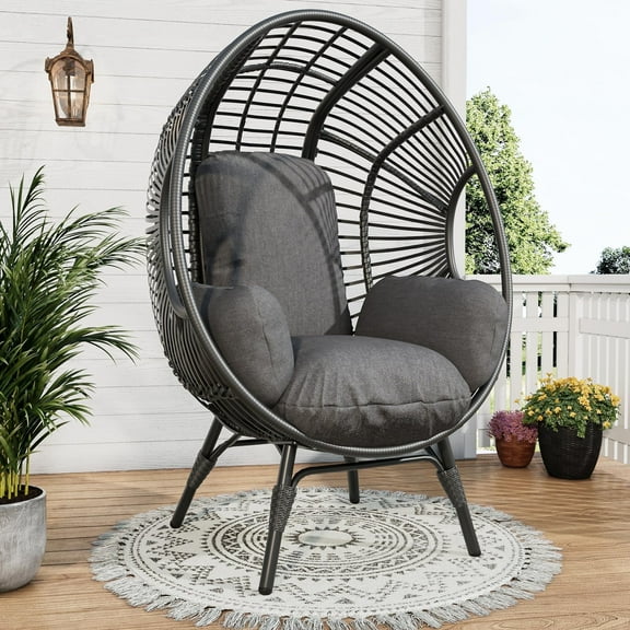 TQKVIPI Oversized Egg Chair Outdoor Indoor,Patio Lounge Chair with Thicken Cushions & Durable Steel Frame, Egg Basket Chair 500lbs Capacity for Garden, Backyard, Porch,Bedroom (Black-Regular)