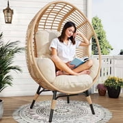 TQKVIPI Oversized Egg Chair Outdoor Indoor,Patio Lounge Chair with Thicken Cushions & Durable Steel Frame, Egg Basket Chair 500lbs Capacity for Garden, Backyard, Porch,Bedroom Beige-Regular