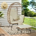 thumbnail image 1 of Oversized Wicker Egg Chair Set - 600lbs Capacity Weather-Resistant Rattan with Ottoman & Thick Cushions, Indoor/Outdoor Hanging Chair for Porch/Backyard/Balcony (Grey), 1 of 3