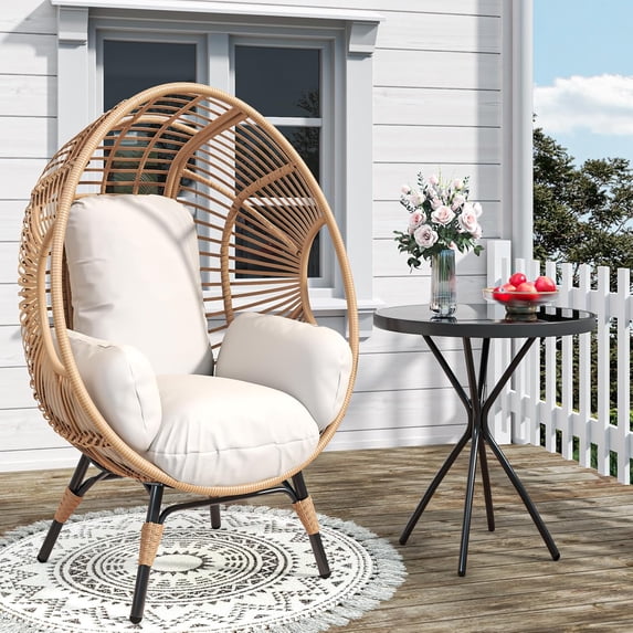 Oversized Wicker Egg Chair with Side Table Outdoor Indoor,Patio Lounge Chair with Thicken Cushions & Durable Steel Frame, Egg Basket Chair 500lbs Capacity for Garden, Backyard, Porch,Bedroom