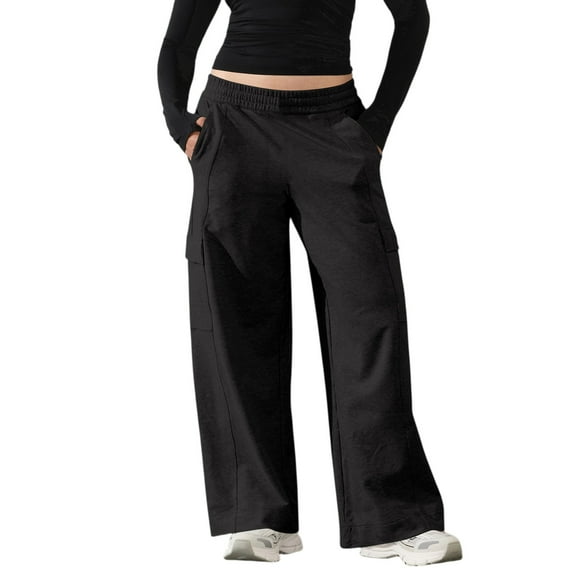 Oversized Wide Leg Sweatpants Women Elastic Baggy Open Bottom Cargo Pants Lounge High Waisted Comfy Trouser Pocket S-2XL