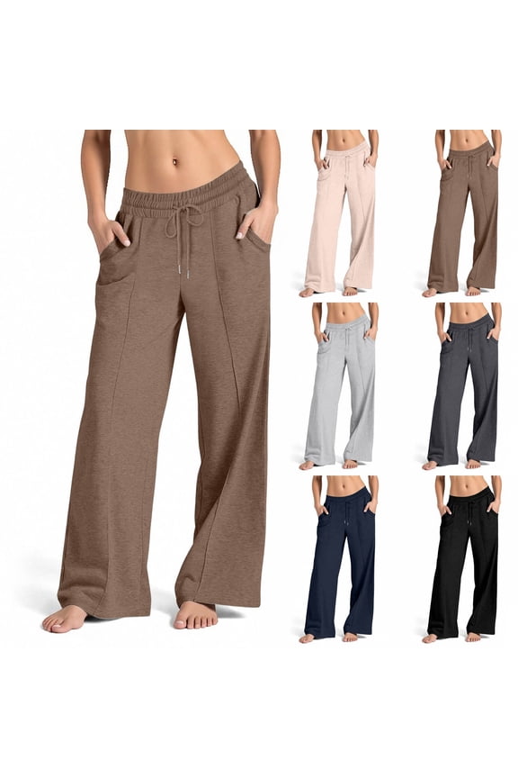 Oversized Wide Leg Sweatpants Women Elastic Drawstring Straight Leg Sweatpants Low Waisted Baggy Lounge Pants Pocket