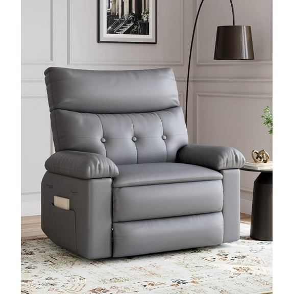 Oversized Wide Recliner Chair - Faux PU Leather Large Manual Recliner for Adults, Exceptional Comfort Lazy Chair with 1.5X Sponge Filling and Easy Recline Mechanism for Relaxation