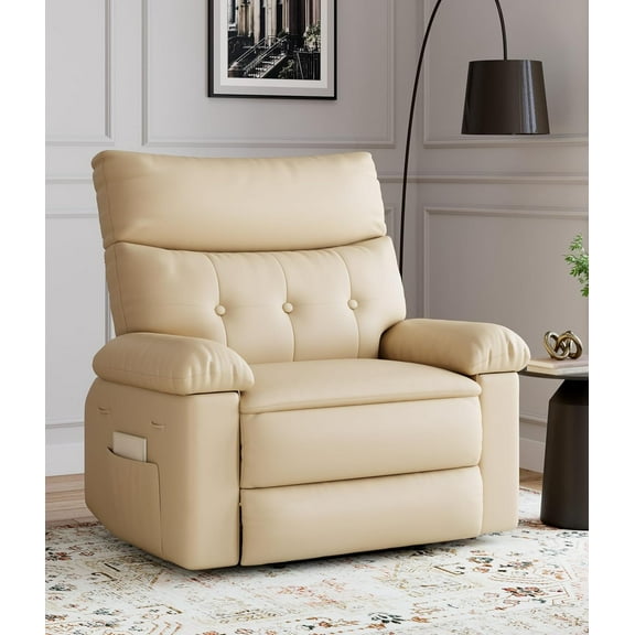 Oversized Wide Recliner Chair - Heat and Massage, PU Leather Extra Wide Manual Recliner for Adults, Large Lazy Chair with 1.5X Sponge Comfort Arm and Back for Living Room, Bedroom