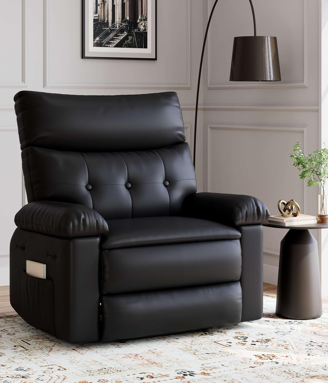 Oversized Wide Recliner Chair - Heat and Massage, PU Leather Extra Wide Manual Recliner for Adults, Large Lazy Chair with 1.5X Sponge Comfort Arm and Back for Living Room, Bedroom