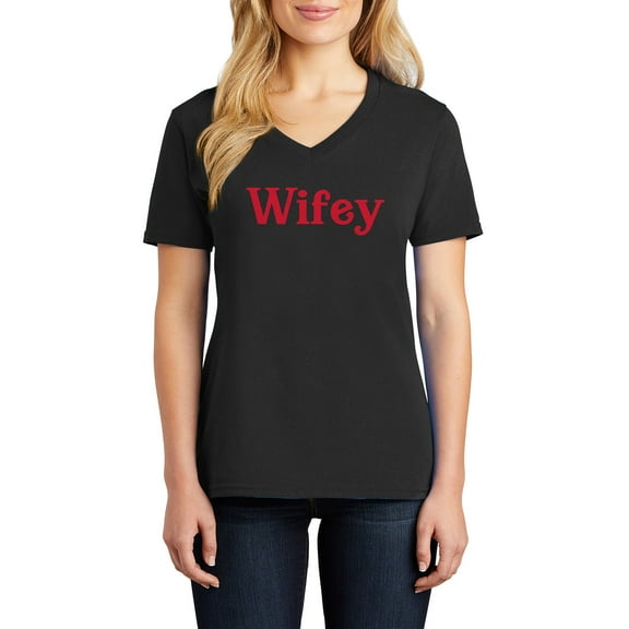 Oversized Wifey Graphic Design Ladies V-Neck - Jet Black XL