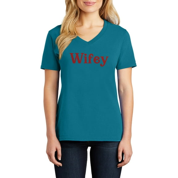 Oversized Wifey Graphic Design Ladies V-Neck - Teal 4XL