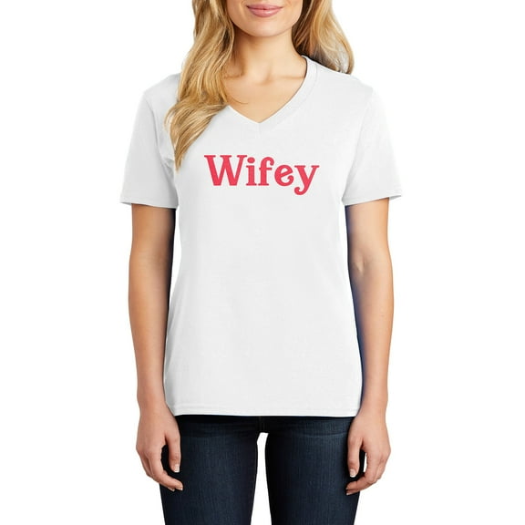 Oversized Wifey Graphic Design Ladies V-Neck - White XL