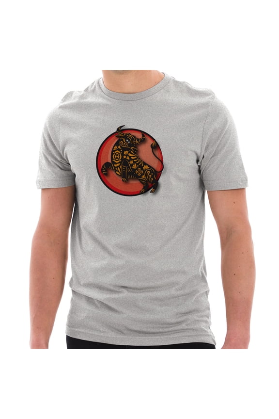 Oversized Wild Bull Circular Logo Cotton Short Sleeve Graphic Shirt - Heather Grey XL