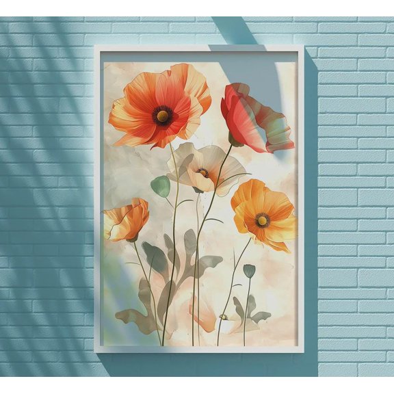 Oversized Wildflower Terracotta Sage Boho Floral Modern Botanical Poster , Poster Print Only