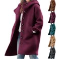 thumbnail image 1 of Oversized Wind Resistant Hood Coat For Women, Single Breasted Mid Length Windproof Jacket, 1 of 3