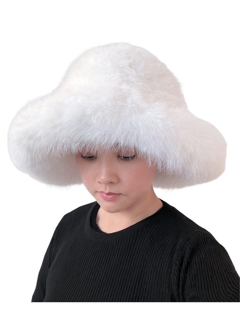 Oversized Winter Faux Fur Bucket Hat with Moldable Wide Brim Lina & Lily Oversized Winter Faux Fur Bucket Hat for Women  main image 2