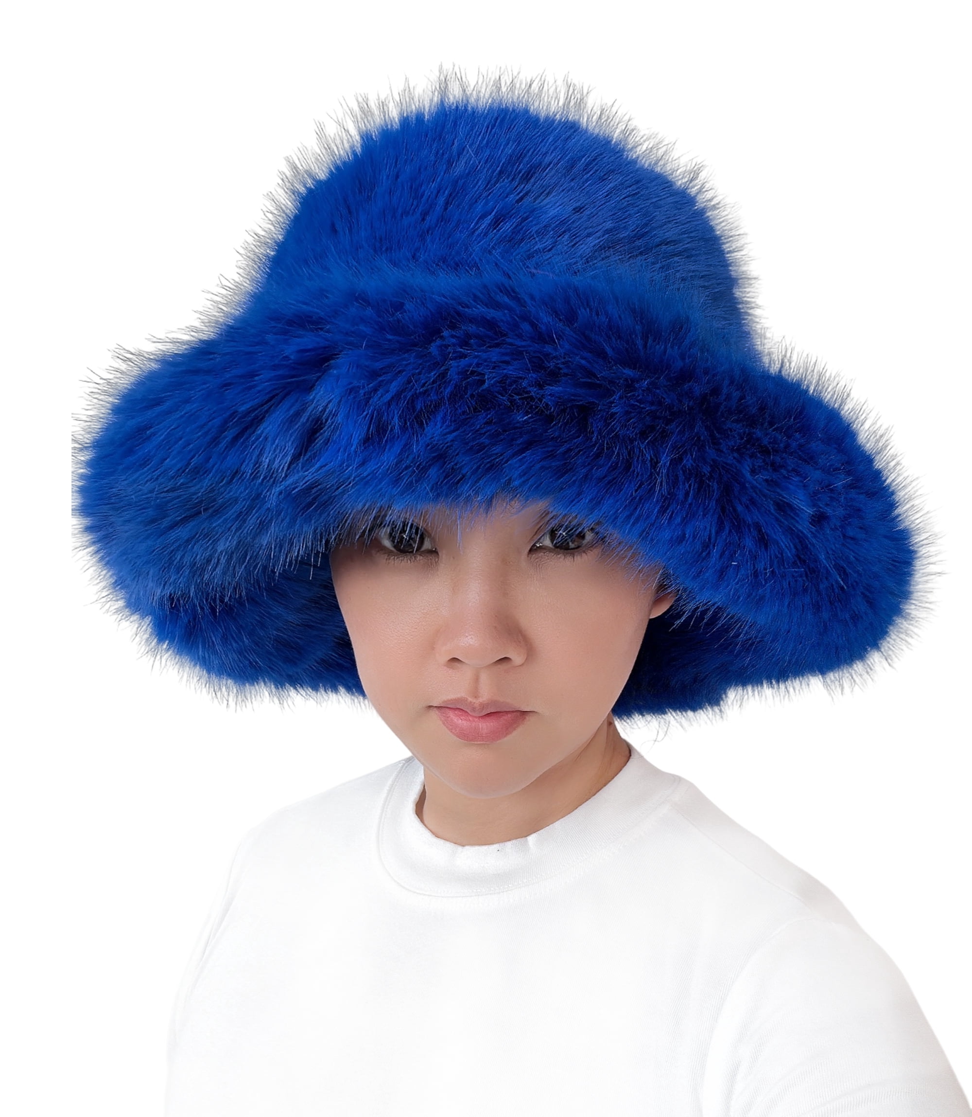 Women\'s Dark Red Oversized Winter Long Pile Fur Wide Moldable Brim Warmer Cap Women\ main image 2