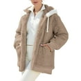 thumbnail image 1 of Oversized Winter Jacket for Women Fuzzy Fleece Zip up Coats Hooded Drawstring Warm Outerwear with Pockets New Light Fall Jacket Women Khaki M, 1 of 7
