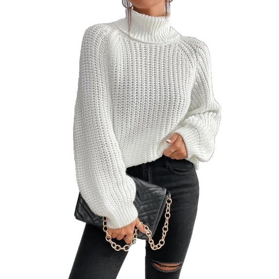 Oversized Winter Sweater Women High Neck Polyester Knit Top Thick Pullover Long Sleeves Cable Weaving Casual Loose Fit