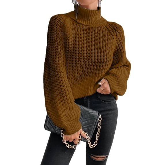 Oversized Winter Sweater Women High Neck Polyester Knit Top Thick Pullover Long Sleeves Cable Weaving Casual Loose Fit