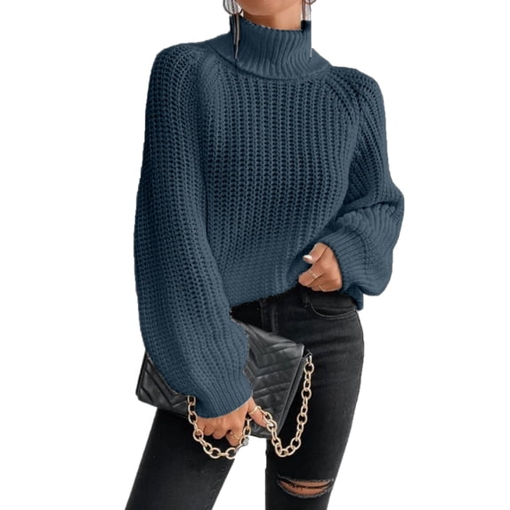 Oversized Winter Sweater Women High Neck Polyester Knit Top Thick Pullover Long Sleeves Cable Weaving Casual Loose Fit