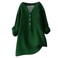 thumbnail image 1 of Oversized Women Linen Shirts Long Sleeve Button Henley Neck Solid Color Tunic Top Autumn Tredny Casual Loose Blouse(X-Large,Green), 1 of 4