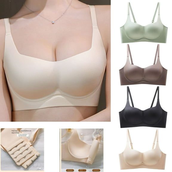 Oversized Women's Bra Thin Cup Gathered Lingerie Bra Large Chest Small Appearance Comfortable Everyday Wear Beige,L