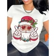 thumbnail image 1 of Oversized Women's Christmas Santa T-Shirt With Heart Sunglasses And Peace Signs Print - Festive Holiday Party Wear, Fast Arrival, 1 of 6