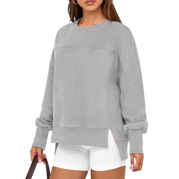 Oversized Women’s Crewneck Sweatshirt Long Sleeve Loose Fit Split Hem Pullover Tops Comfortable Fall Winter Outfits
