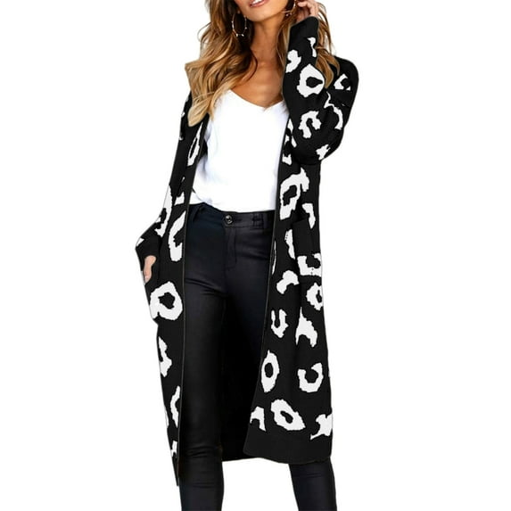 Oversized Women's Leopard Print Cardigan with Front Opening